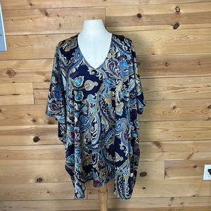 Umgee Kaftan Vneck Oversized Boho Poncho Arm Holes Floral Paisley Size Large XL